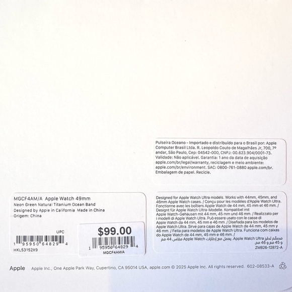 Apple Watch 49mm Natural Titanium Neon Green Ocean Band f/Ultra 2, Sealed, NEW - Picture 3 of 10